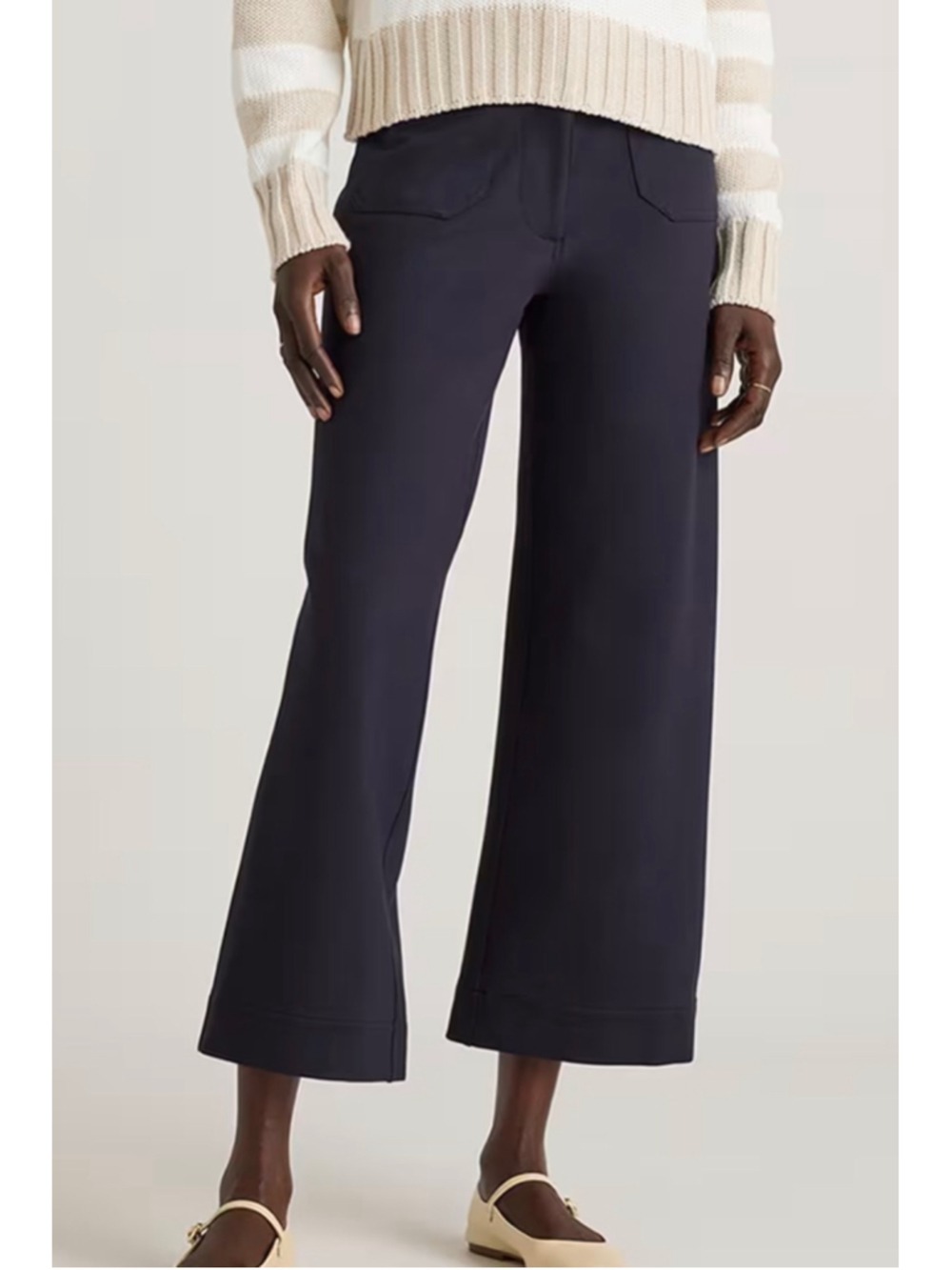 QUINCE 8 ultra stretch Wide Ponte cropped Leg Pants Navy
